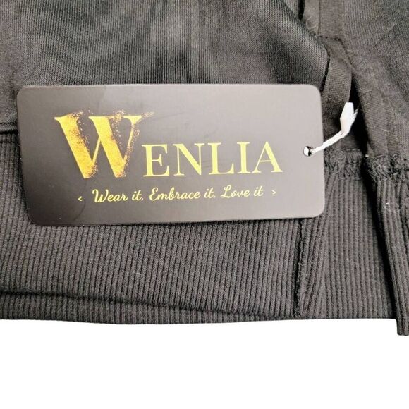 Wenlia Black Hoodie V Neck Side Slit Casual Sweatshirt Long Sleeve Pullover - Picture 6 of 10